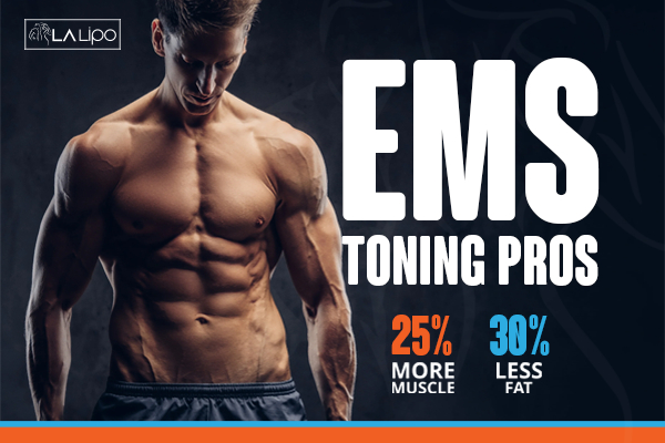 Graphic of man with toned body showing the benefits of LA-EMS Body Sculpting King's Hill treatment